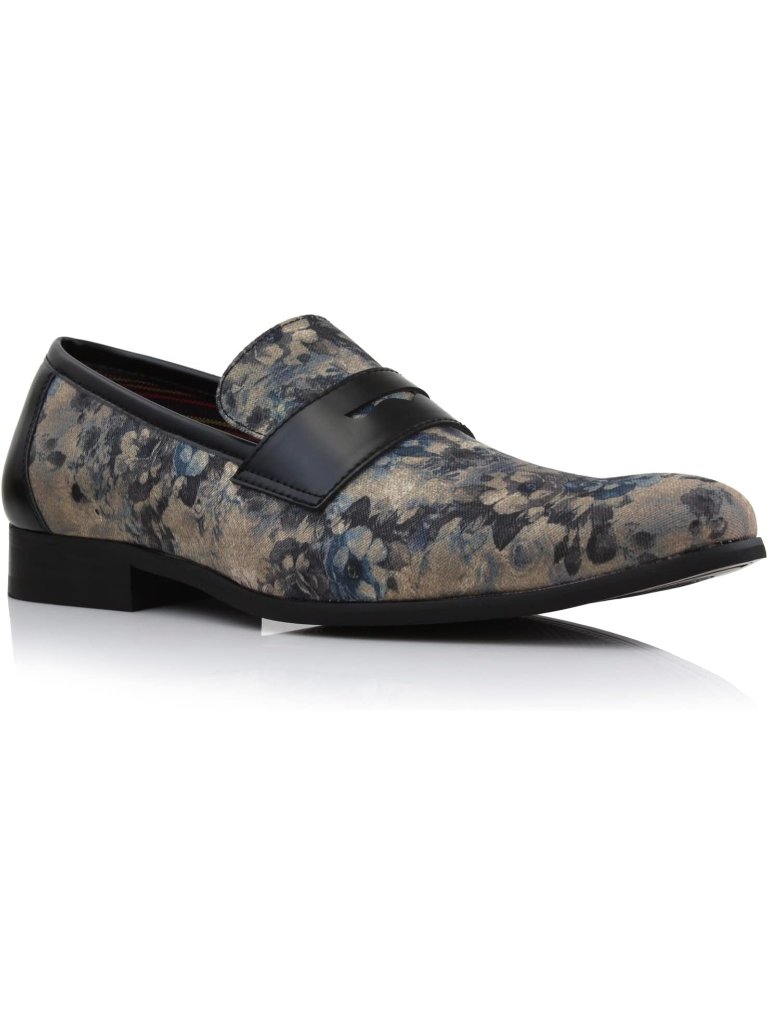 Men's Azure Floral Synthetic Classic Penny Loafers & Slip-On Dress Shoes